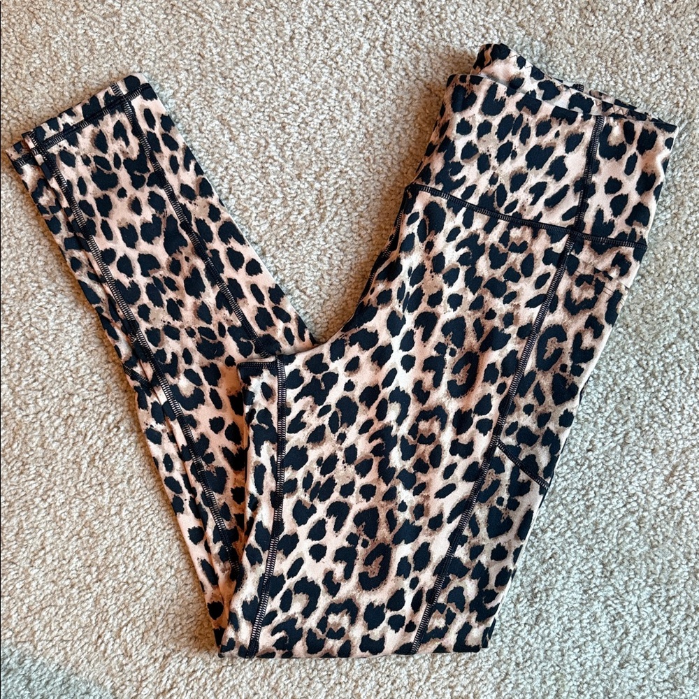 Victorias Secret leopard black brown leggings work out pants pockets size 12